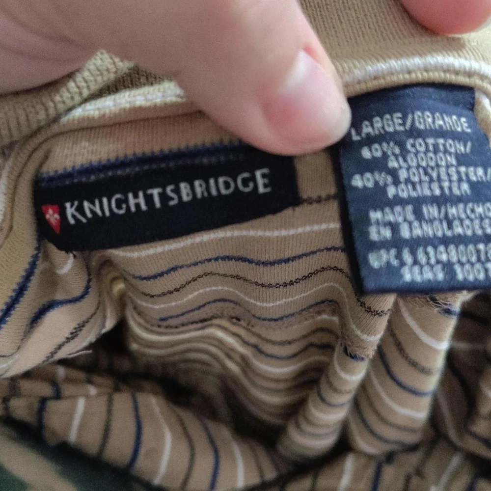 Vintage knights bridge brown,blue, white striped short sleeve polo shirt